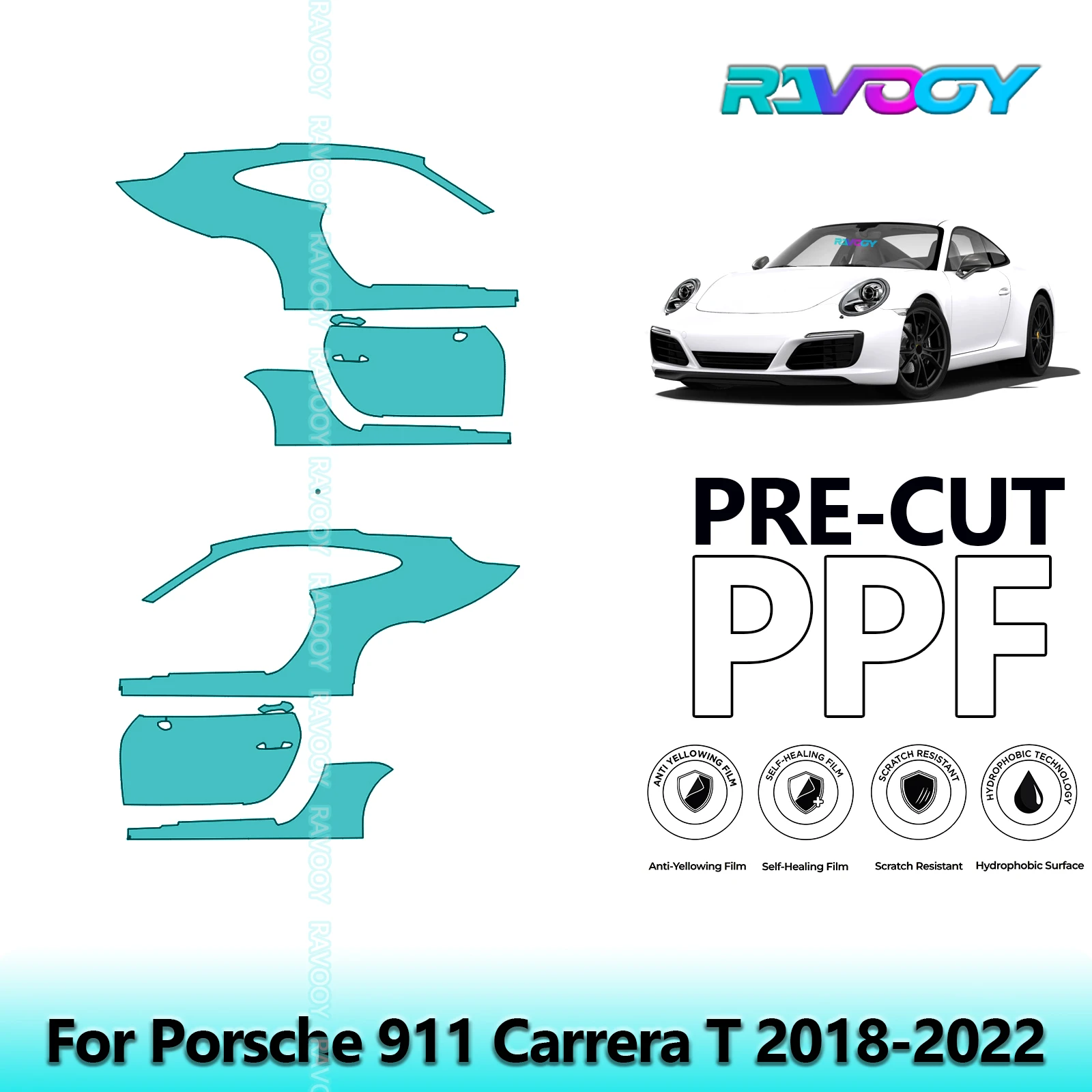

For Porsche 911 Carrera T 2018-2022 8.5mil Clear Matte Pre-Cut PPF Door & A/B Pillar Kit TPU Paint Protection Film Set