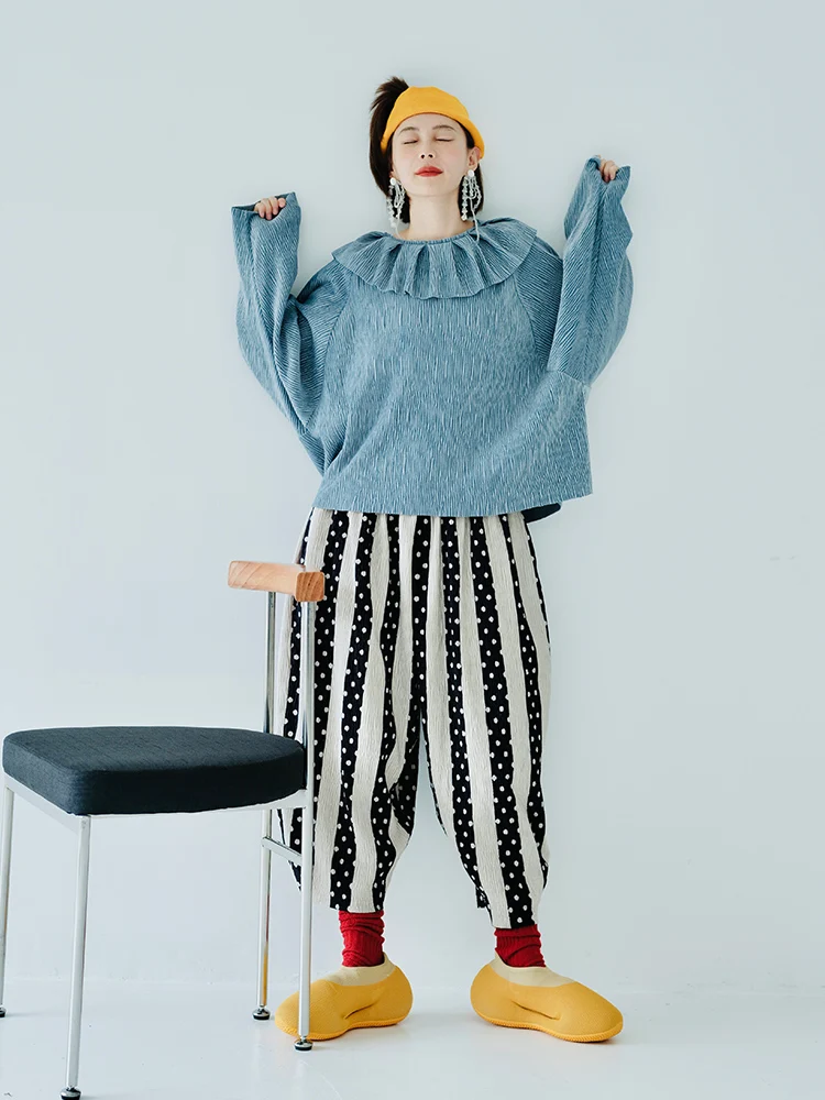 Ima kokonis originales Design Polka-Dot-Streifen elastische Taille weites Bein Hose für Frauen lässig lose und einfache Rettich Hose 223832