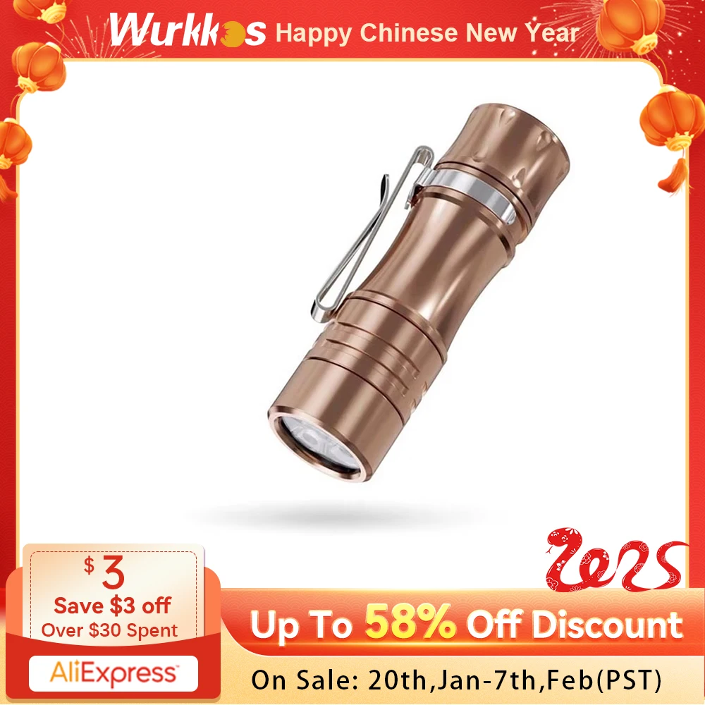 Wurkkos TS10 V2 Copper Powerful Mini 14500 EDC Flashlight with 3* 90 CRI LEDs and RGB Aux LEDs Max 1400LM Pocket IPX8 Torch