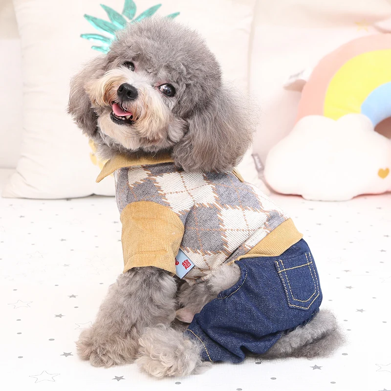 Sweater Dog Jumpsuit Clothes Winter Autumn Pet Shirt Outfit Chihuahua Shih Tzu Jeans Pants Coat Supplies XS XL Drop Shipping