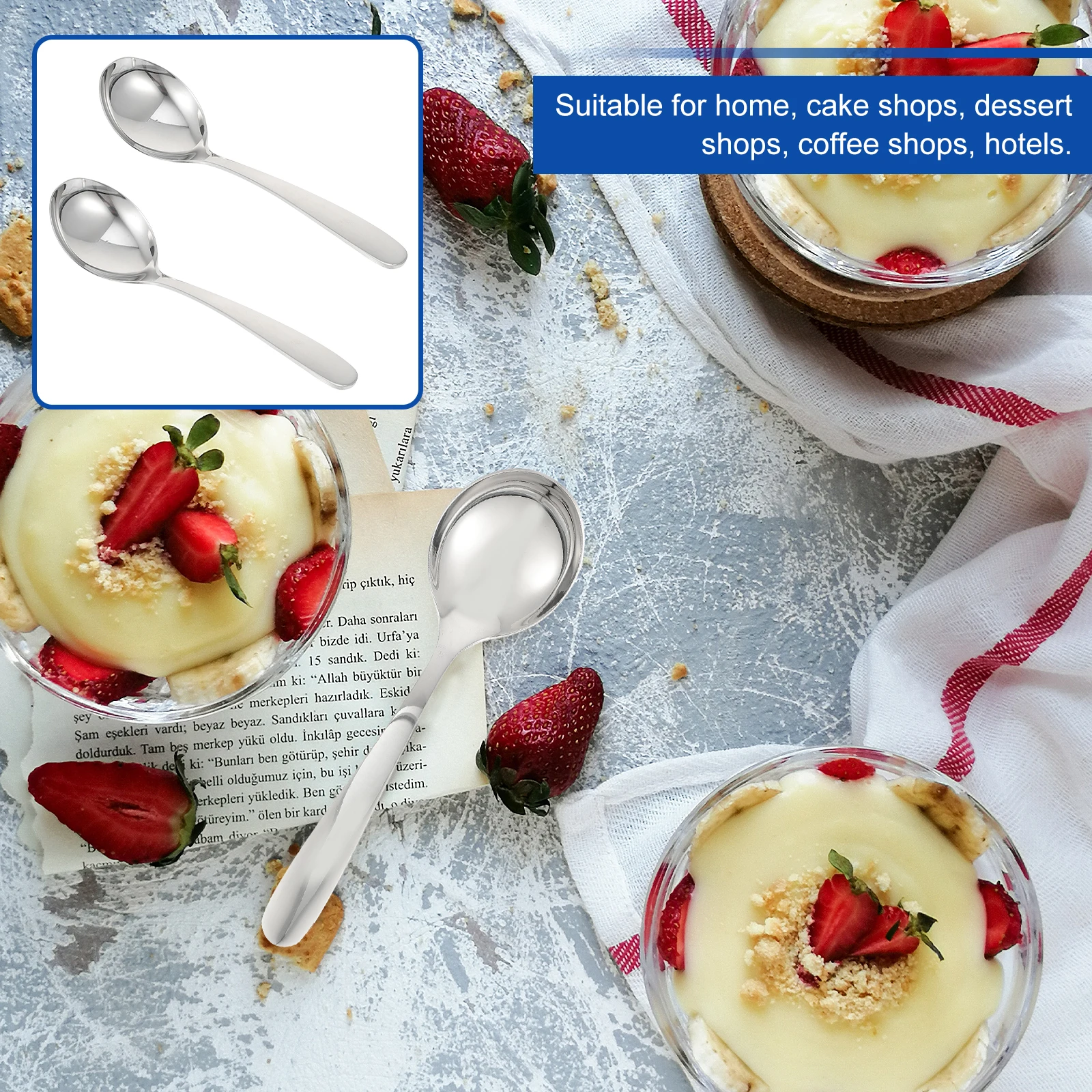 

2 Pcs Stainless Steel Soup Spoon Thickening Spoon for Cooking Eating Child Serving Spoons Home Cake Shop Hotel