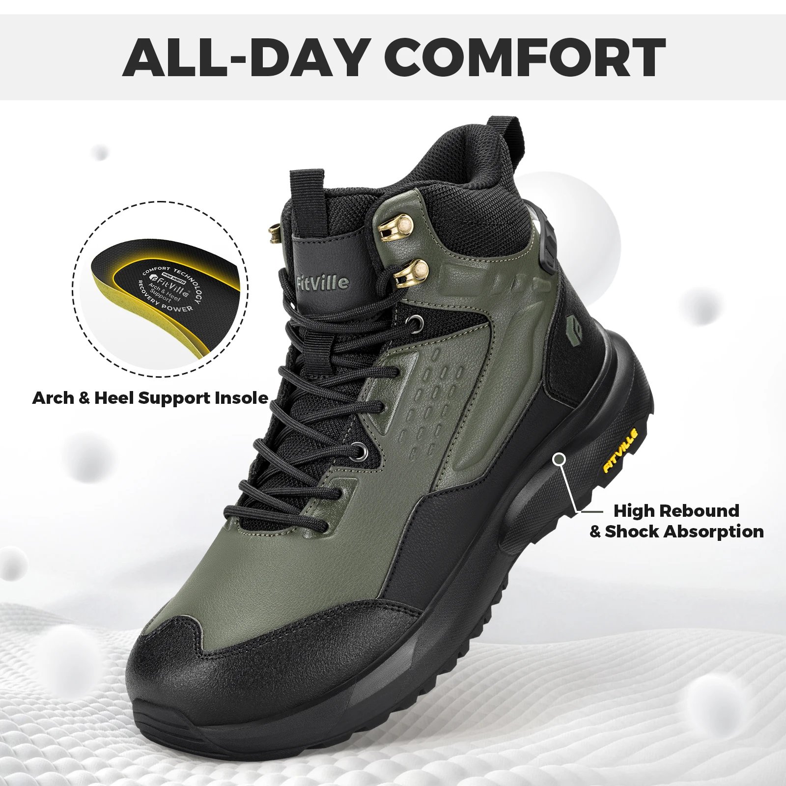 FitVille Men's Wide Hiking Boots Water Resistant High-top Trekking Shoes for Men Non-Slip Outdoor Tactical Combat Military Boot view 4