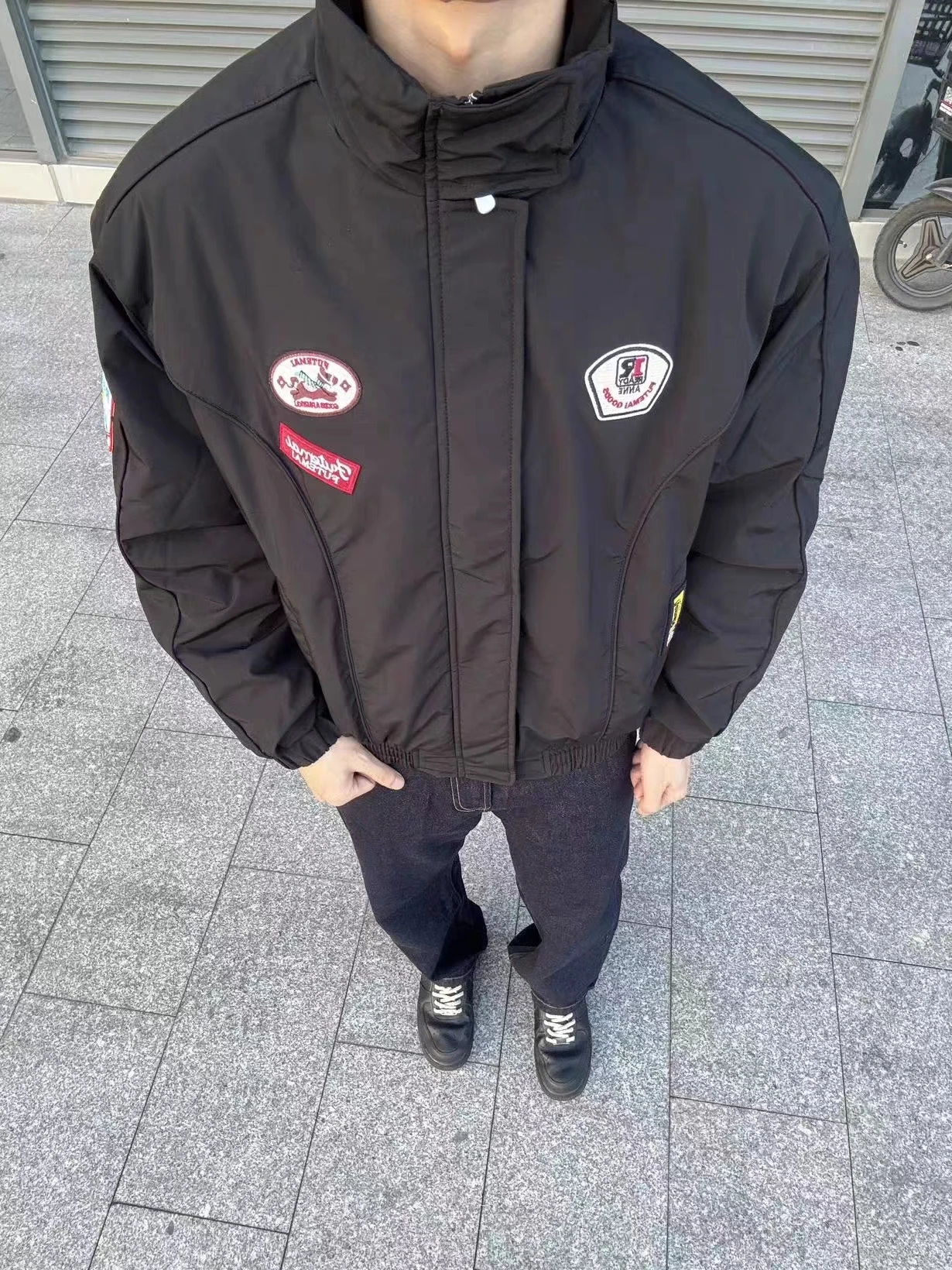 

Thiened Retro American Label Bae Stand Collar Cotton Jaet Men Women Autumn Winter Outerwear Couple Workwear Jaet