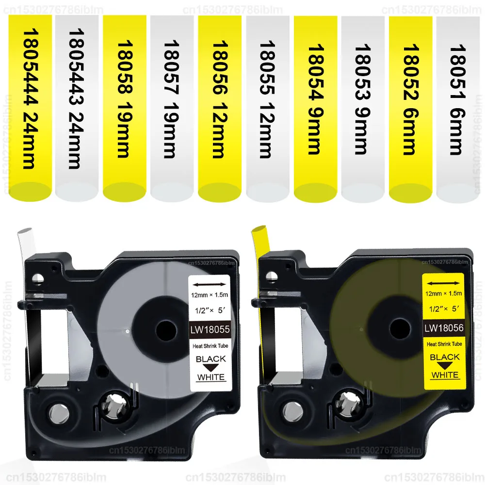 1Pcs 18051 18055 Label Compatible for Dymo 18052 18053 18054 18056 Heat Shrink Tube Tape for Dymo Rhino 4200 5200 Label Maker