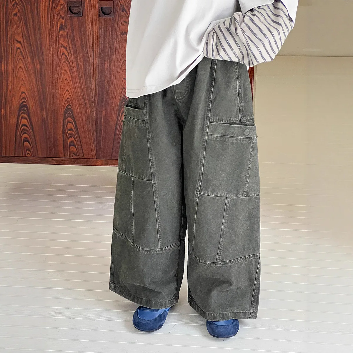 2026 Spring New Washed Casual Trousers Boys Straight Loose Overalls Foreign Style