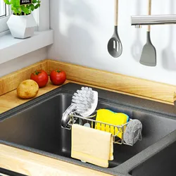 Kitchen Stainless Steel Sink Drain Rack Sponge Storage Faucet Holder Soap Drainer Shelf Basket Organizer Bathroom Accessories