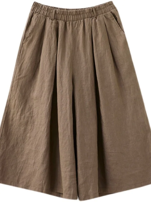 Retro Künstlerische Baumwolle Leinen Breite Bein Hosen Frauen Lose Hosen Rock Casual Vielseitige Abnehmen Sieben-Fuß Hosen