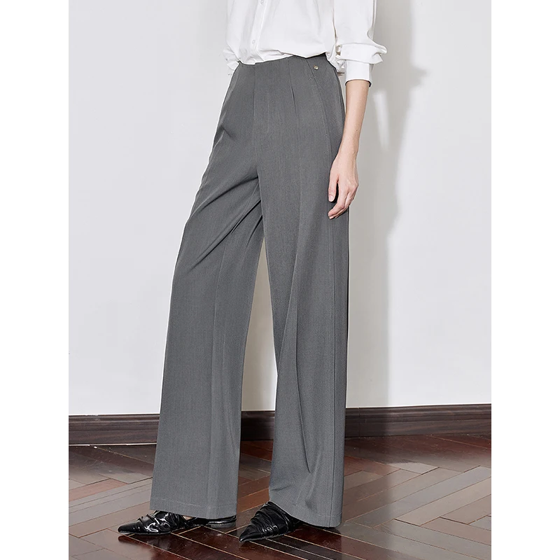 TOYOUTH Women Trousers 2024 Autumn New High Waist Wide Leg Straight Casual Long Pants Gray