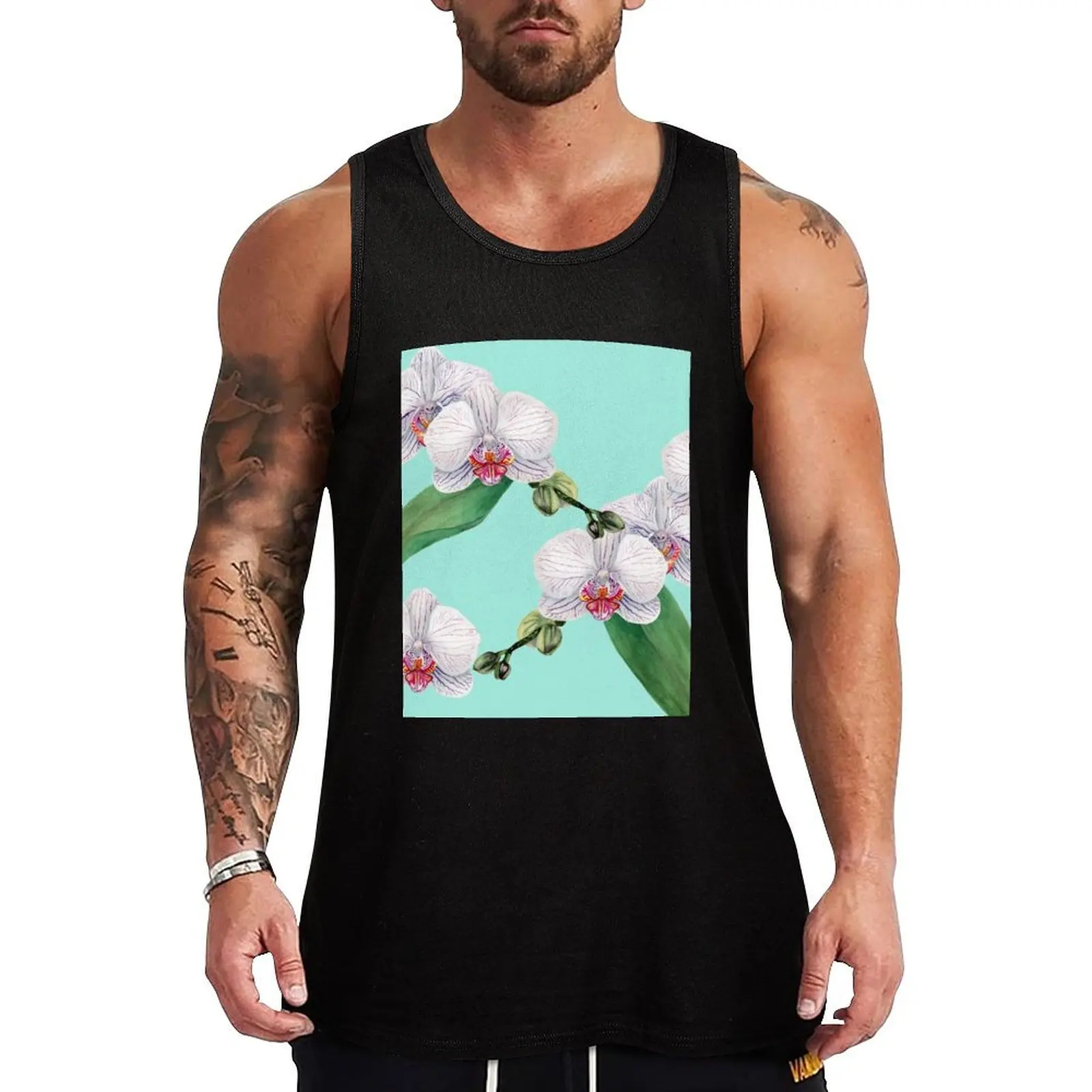 White Orchid Watercolor Pattern Tank Top sleeveless gym shirts male T-shirts men