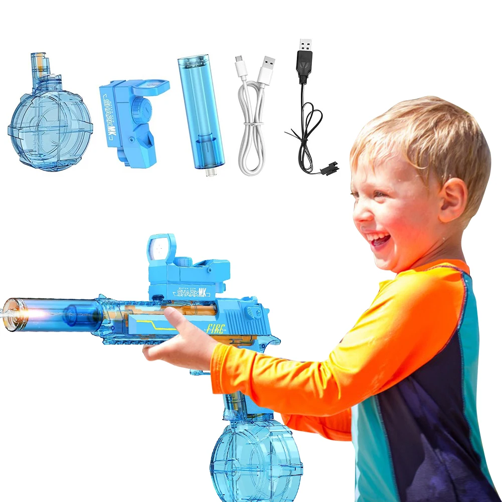 2025 New Electric Water Gun With light Sprays Flame Effect Automatic Continuous Water Pistol Powerful Kids Outdoor Water Gun Toy