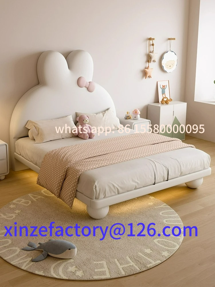 

Customizable Kids Girl Princess Bed Cream Wind Rabbit Solid Wood