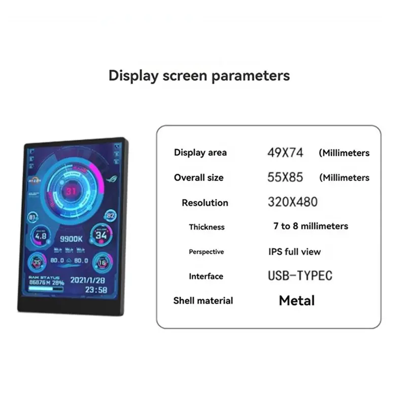 X64A-Type-C 3.5 Inch IPS Mini Screen With 4-Port USB HUB For Computer CPU GPU RAM HDD Data Monitor AIDA64 LCD Display A