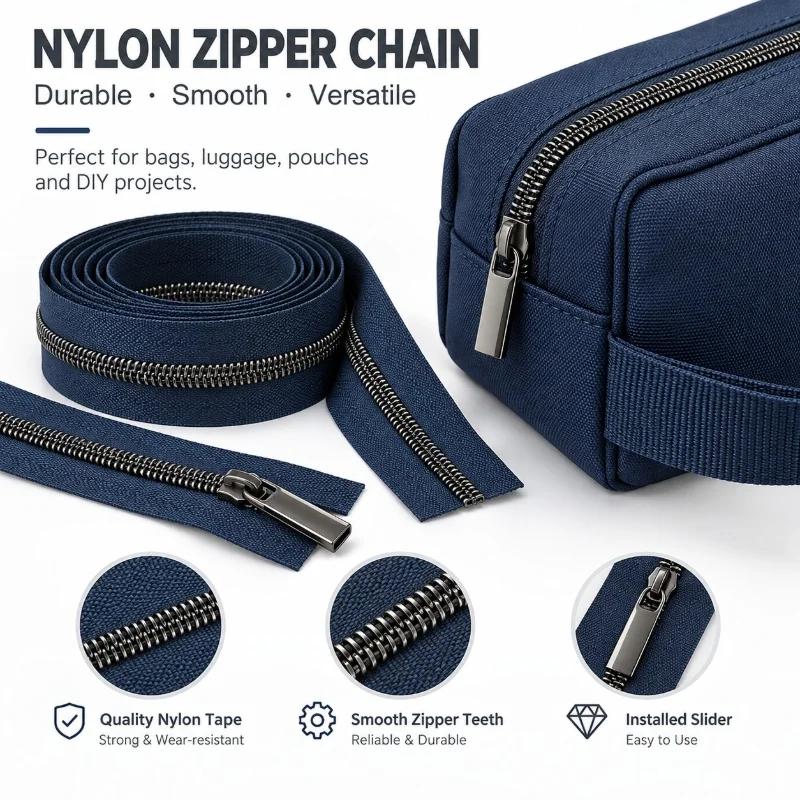 2-50M 5# Nylon Zipper Tape Bag Luggage Closure Coil Fastener Travel Case Continuous Roll Cuttable Sewing DIY Repair Accessories