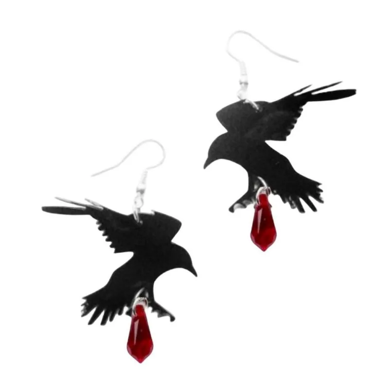 New Black Romantic Crow Earrings Gothic Jewelry Punk Alternative Fashion Women\'s Party Festival Accessories Gift