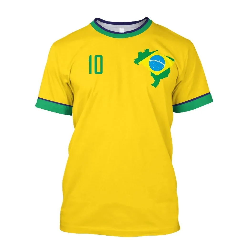 Brasilien Nationalmannschaft Nr. 10 Fußballtrikot Unisex Erwachsene Kinder Schnelltrocknend Atmungsaktiv Kurzarm Sport T-Shirt – Detail 4