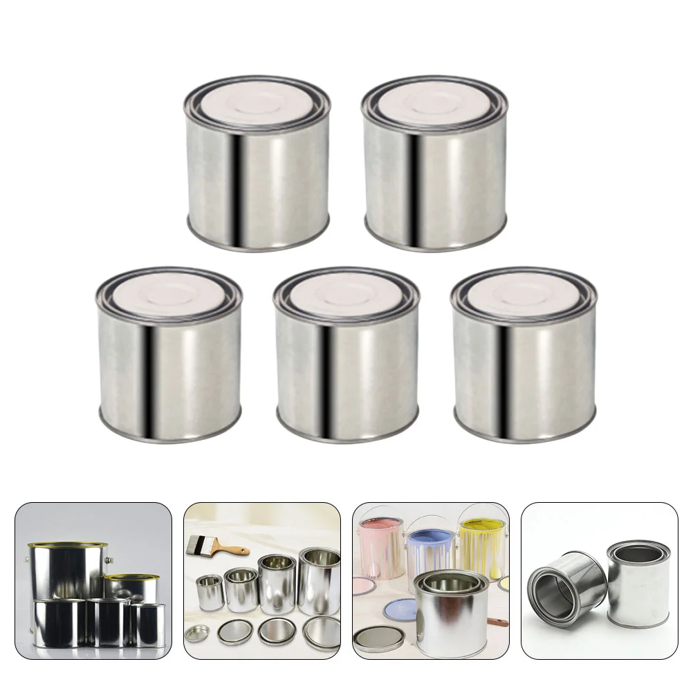 

5 Pcs Tin Bucket with Lid Metal Paint Can Handheld Oil Container Cans Silver Tinplate