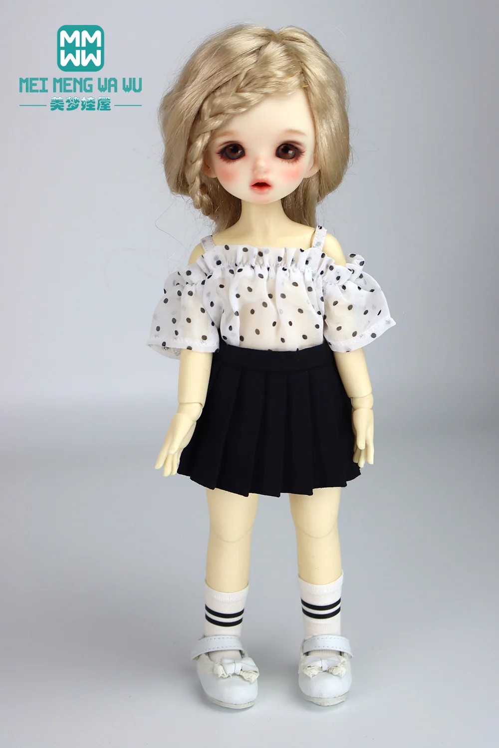 BJD YOSD MYOU 人形服は 28-30 センチメートル 1/6 ファッショナブルな水玉模様のシャツ、プリーツスカートに適合します