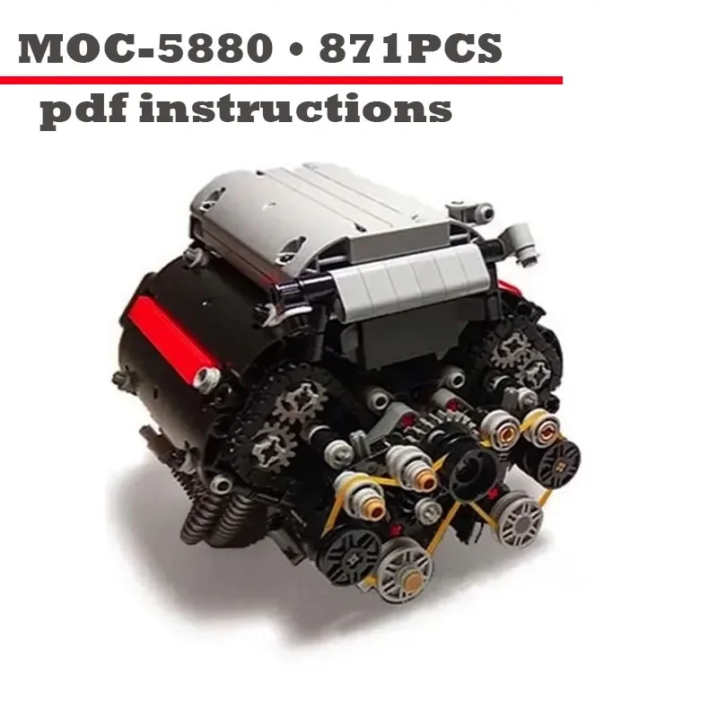 

Building block V8 engine MOC-5880-871 PCS boy assembled and modified model building block toy DIY gift PDF instructions