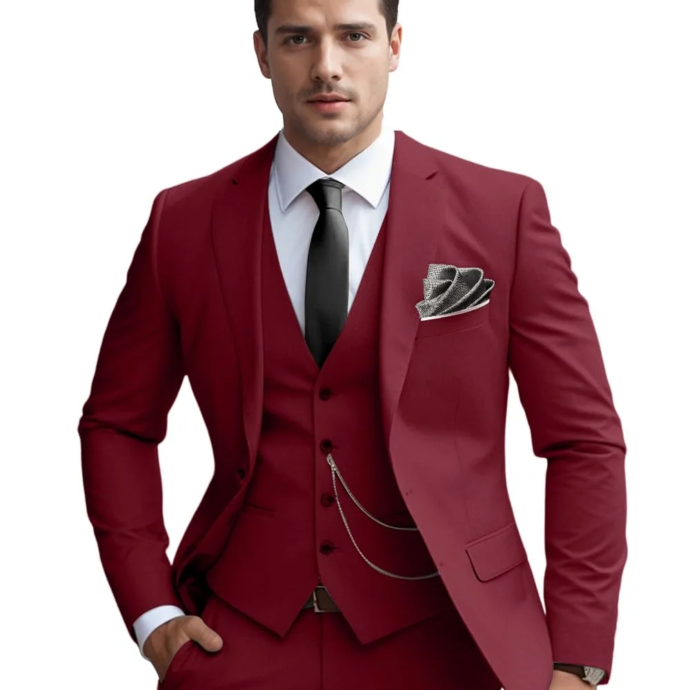 

Men Suits 3 Pieces Set Slim Fit Wedding Suit Groomsmen Prom Suit Tuxedo Business Formal Groom Suit Blazer Pants