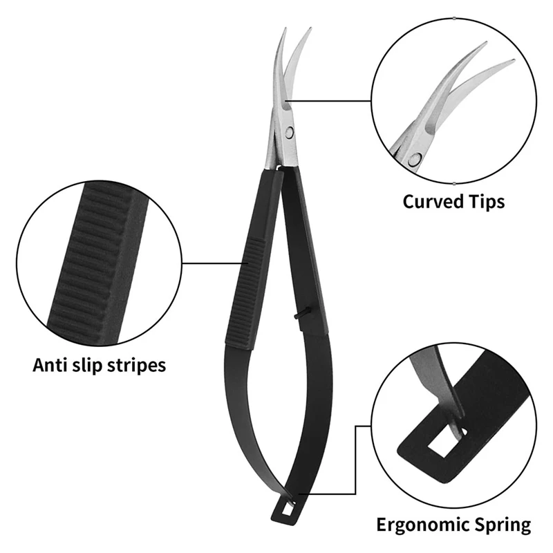 Embroidery Scissors - 4.7Inch Ergonomic Curved Spring Brow Shaping Scissors, Stainless Steel Squeeze Sewing Scissors Easy To Use