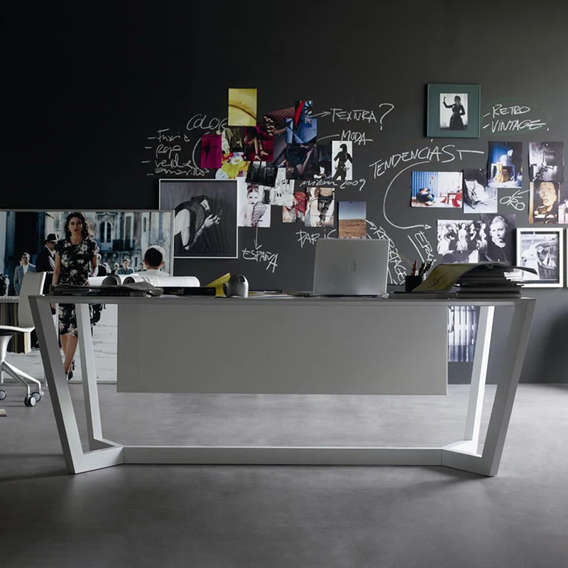 Simple black oak desk Modern light luxury solid wood Double computer Office home Commercial writing desk