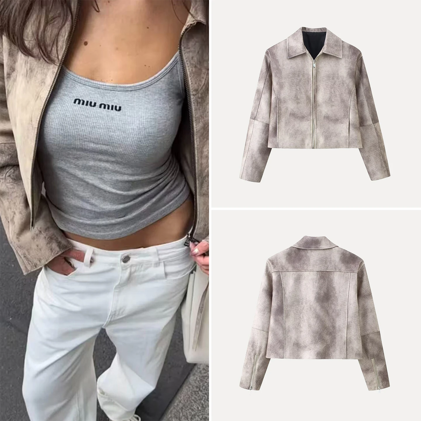 

2025 Winter New Women's Faion Long Sve adient Print Jaet Coat Stand Collar Zipper ort Length Stand Fit Ladies O...