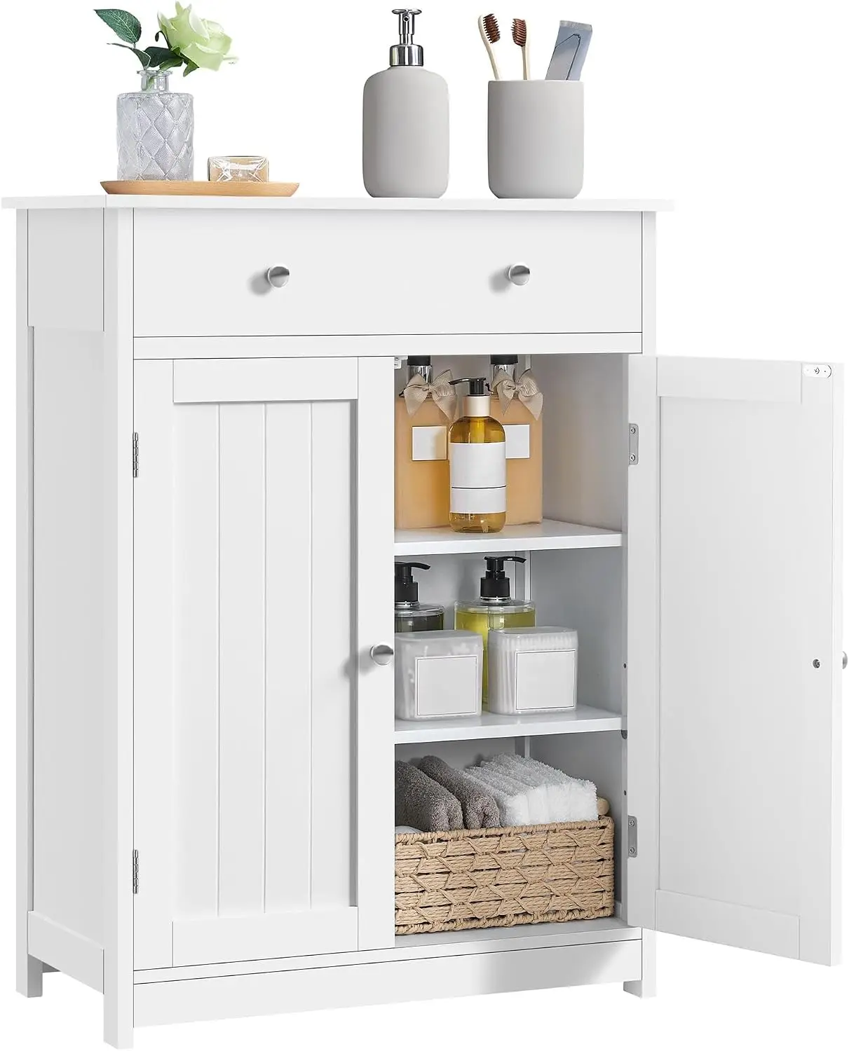 Bathroom Storage Cabinet with 1 Drawer and 2 Doors, Bathroom Floor Cabinet with Adjustable Shelf, Customized