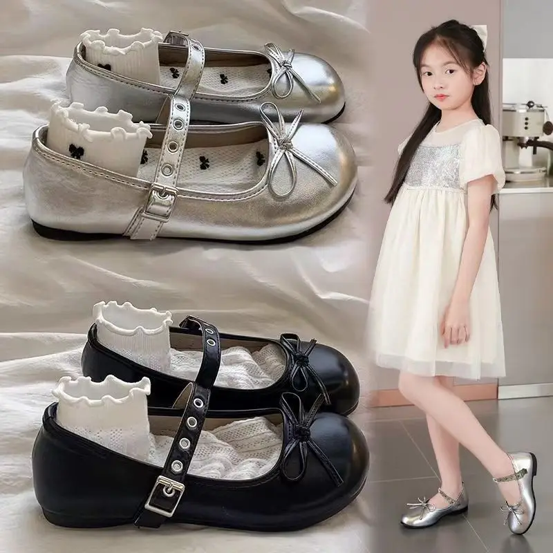 

2025 Autumn New Children Leather Shoes for Girls Fashion Korean Style Soft Bottom Anti-slippery Versatile Princess Dress Shoes