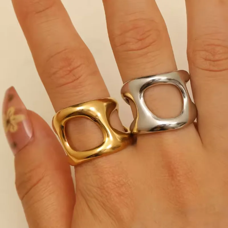 Geometrischer offener Ring aus Edelstahl für Damen, exquisiter Vintage-Ring, schlichter hohler Fingerring, trendiger, lässiger, vielseitiger Schmuck, Geschenk