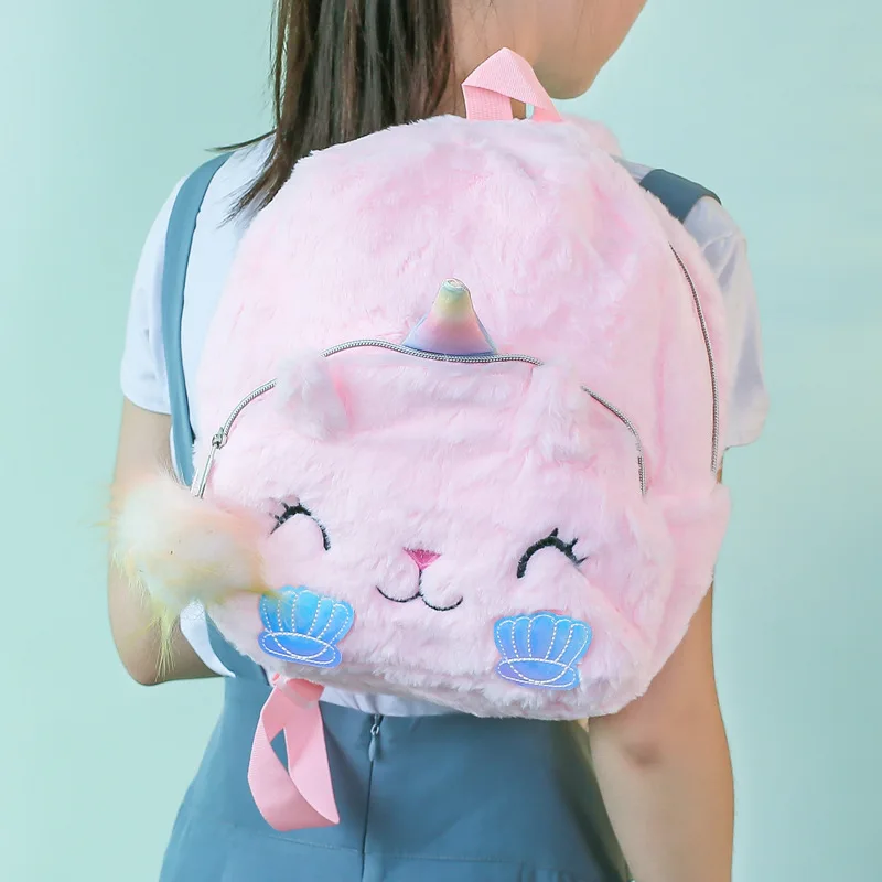 New Custom Embroidered Plush Backpack Personalized Name Kindergarten Unicorn Baby Girls Boys Shoulder Bag Cute Cartoon Backpack