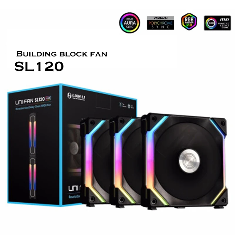 LIAN LI UNI FAN SL120 ARGB Cableless Modular Fan Kit,Case RGB Fan PWM Daisy Chain,Clutter-free Cooling,L-connect UNI Hub