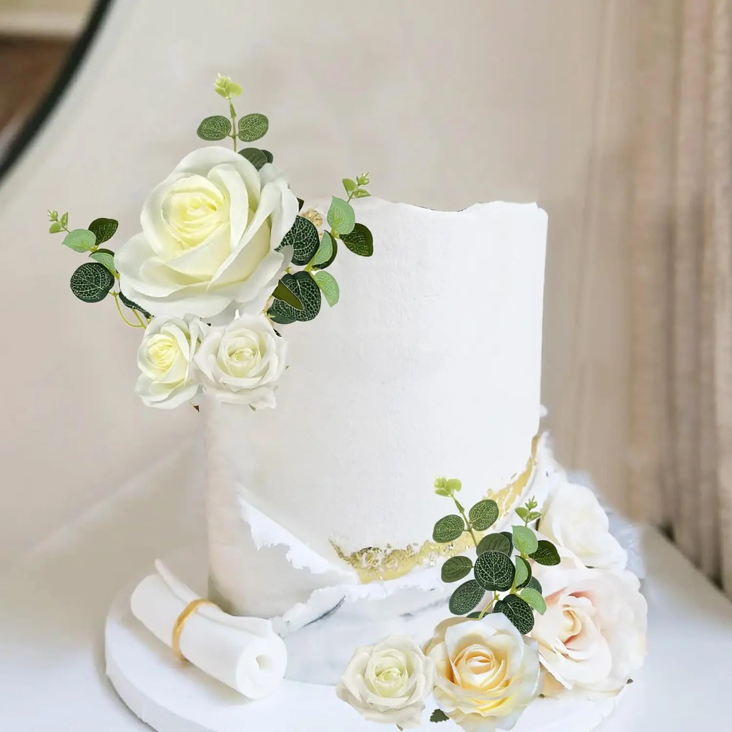 أغطية كعكة الزهور، أغطية كعكة بوهو، زهور الورد البيضاء، زينة الكيك للفتيات والنساء وحفلات أعياد الميلاد وحفلات الزفاف #3