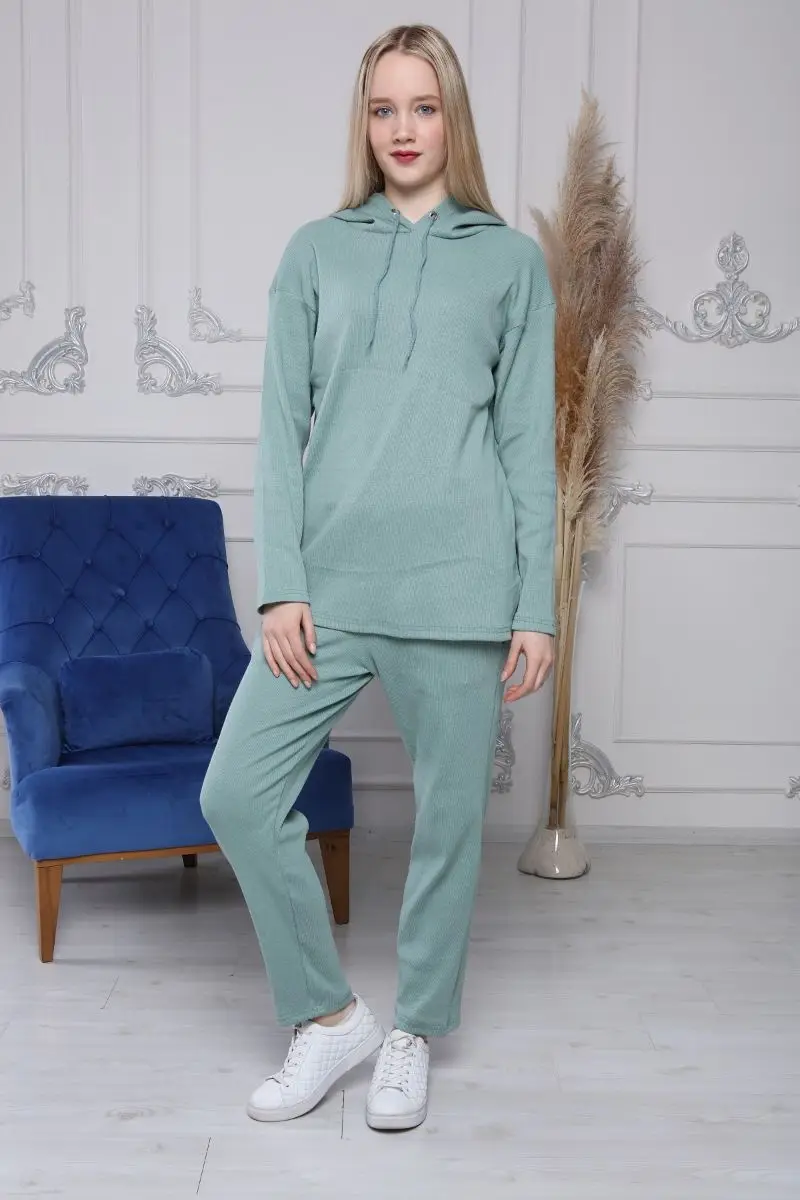 Camisola con capucha para mujer, chándal verde