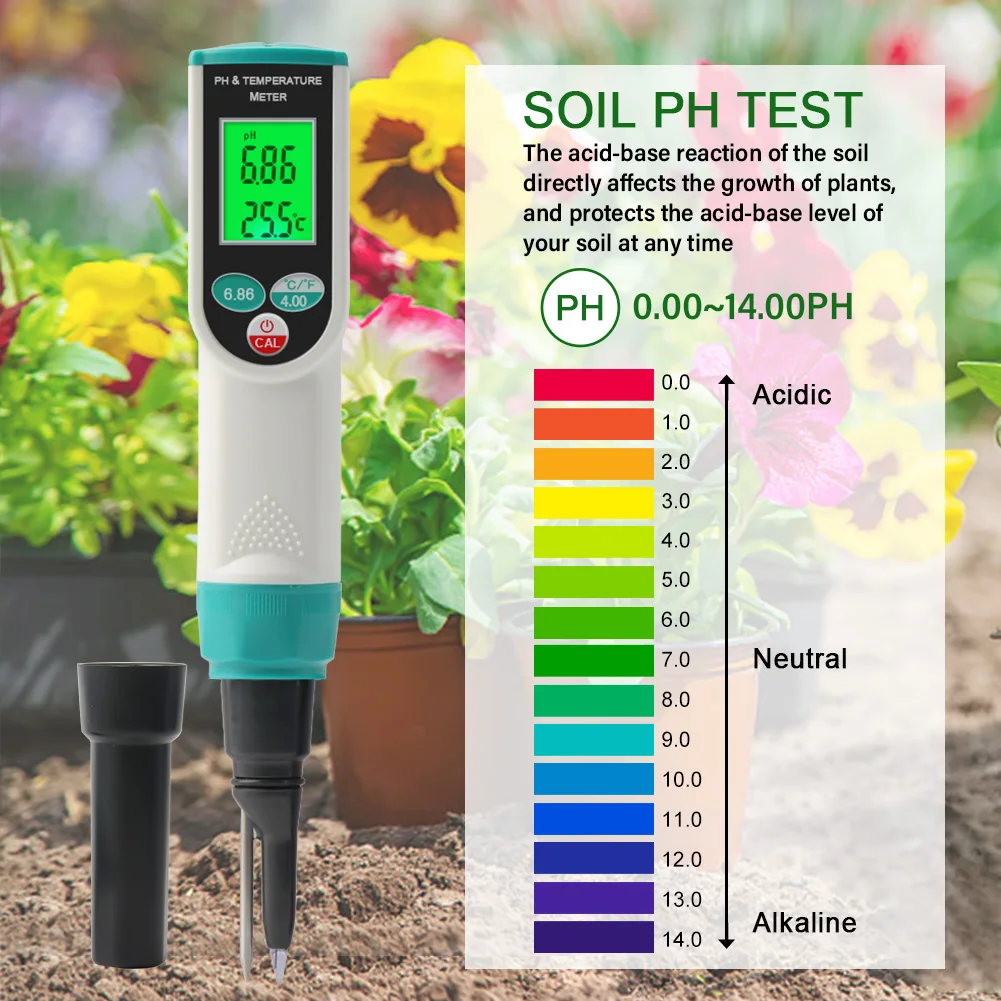 Yieryi New PH TEMP Soil Acidity Meter Tester 0.00~14.00 PH PH-2023 Digital Garden Measuring Tools for Potted Plants Flowers