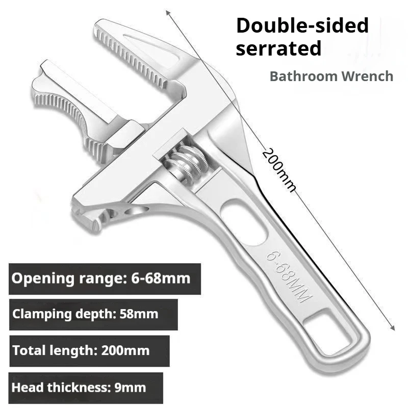Multi-functional Bathroom Wrench, 8-in-1 universal Wrench for Disassembling and Installing Water Pipes and Angle Valves Under