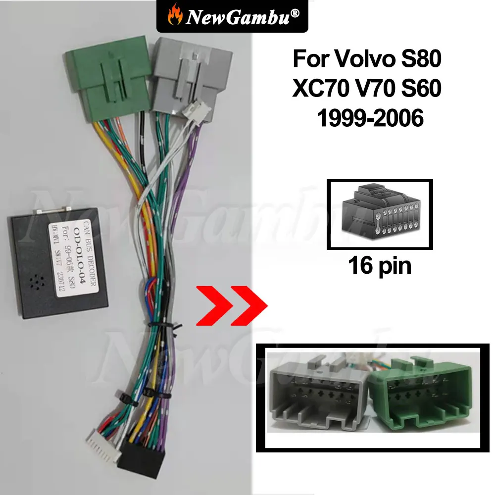 

NewGambu Car Wiring Android Power Cable For Volvo S80 XC70 V70 S60 1999-2006 cable or canbus or canbus and cable