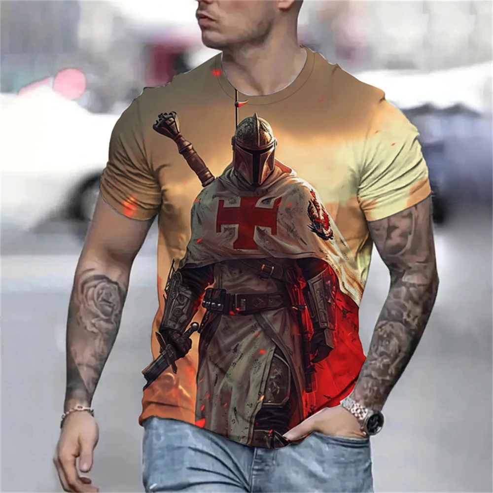 

Summer Retro T-shirt Knights Templar 3D Print Men's T-shirts Casual Streetwear Couple Tees Short Sleeve Top Graphic T Shirts Men
