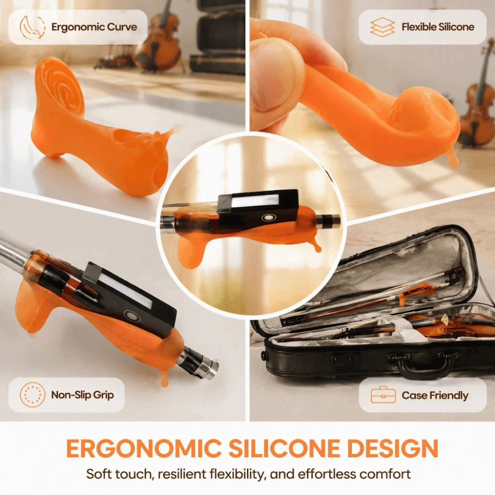 Premium Silicone Material Violin Bow Grip Snail Shape Orange Color Bow Grip Corrector Violin Bow Holder For Violin And Viola