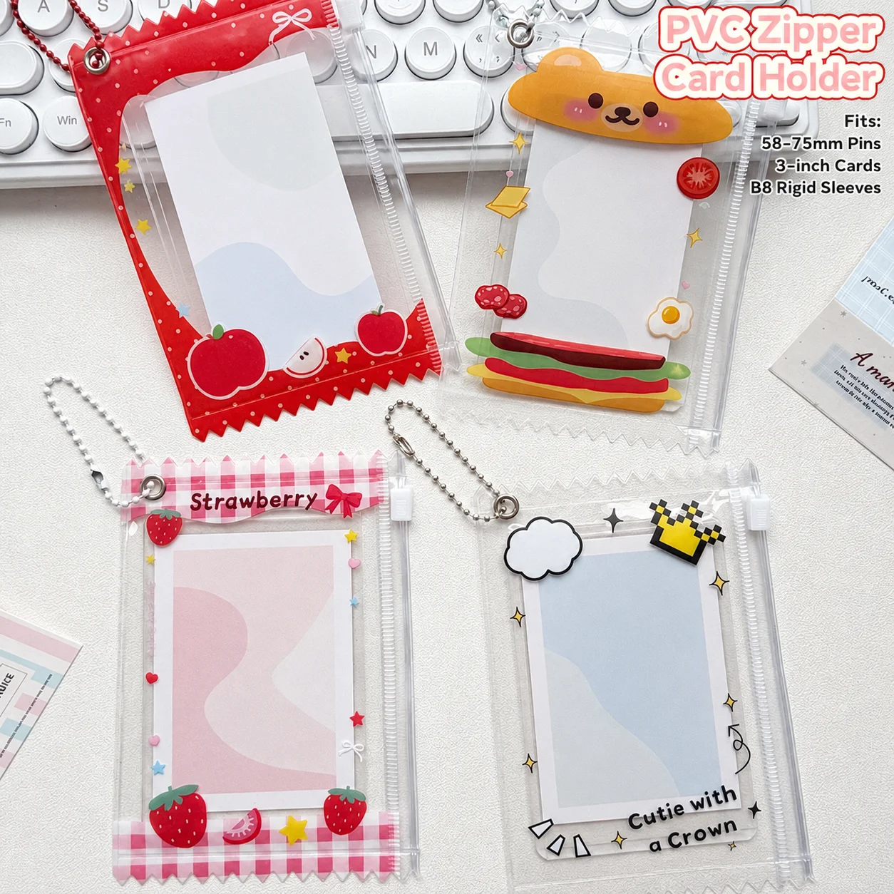 Photocard Storage Bag Transparent 3 Inch Card Pouch Badge Display Bag Lovely Transparent Id Holder For Keychain Accessory