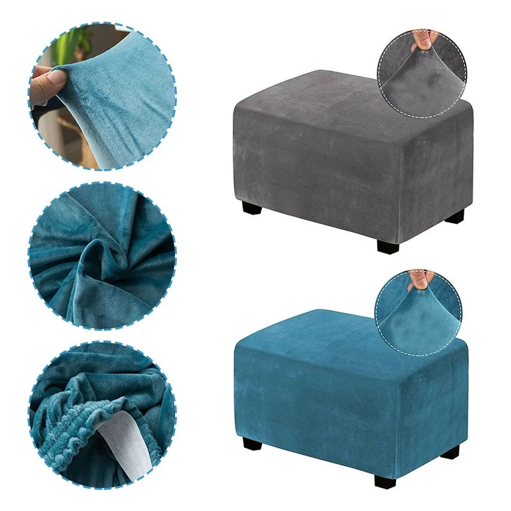 

Velvet Ottoman Slipcovers Form Fit Rectangle Footrest Washable Removable Sofa Covers Footstool Protector Accessories