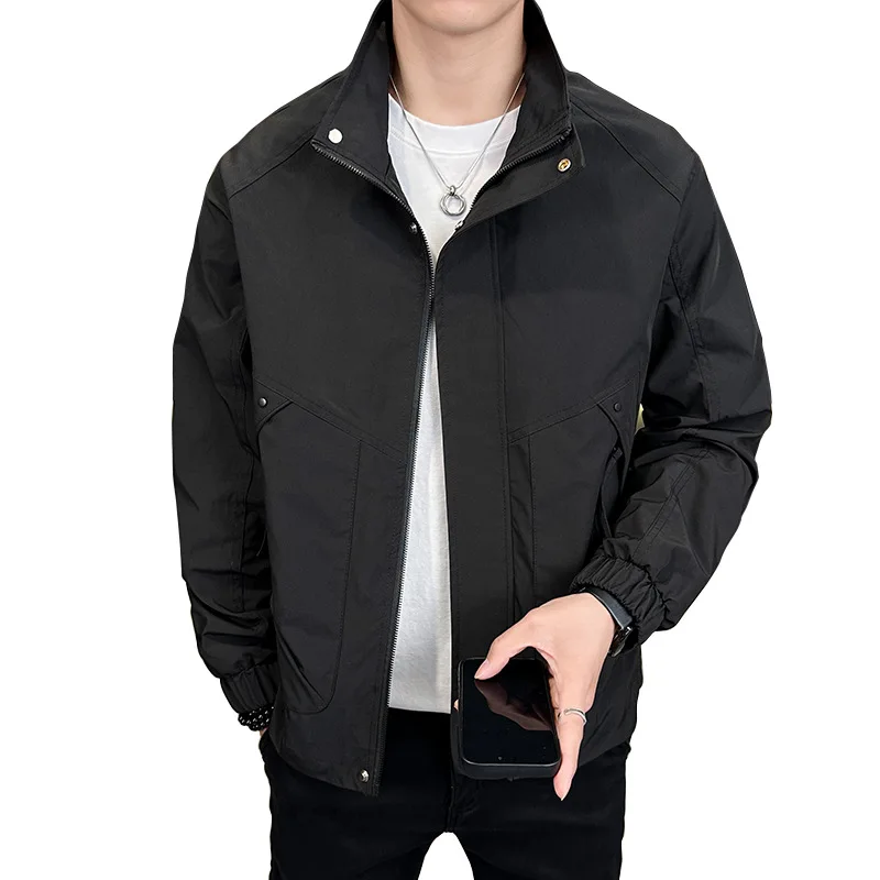 Men's Stand-up Collar Jacket Thin Tooling Jacket Spring New Casual Light-colored Jacket Men's Coats Men Clothing