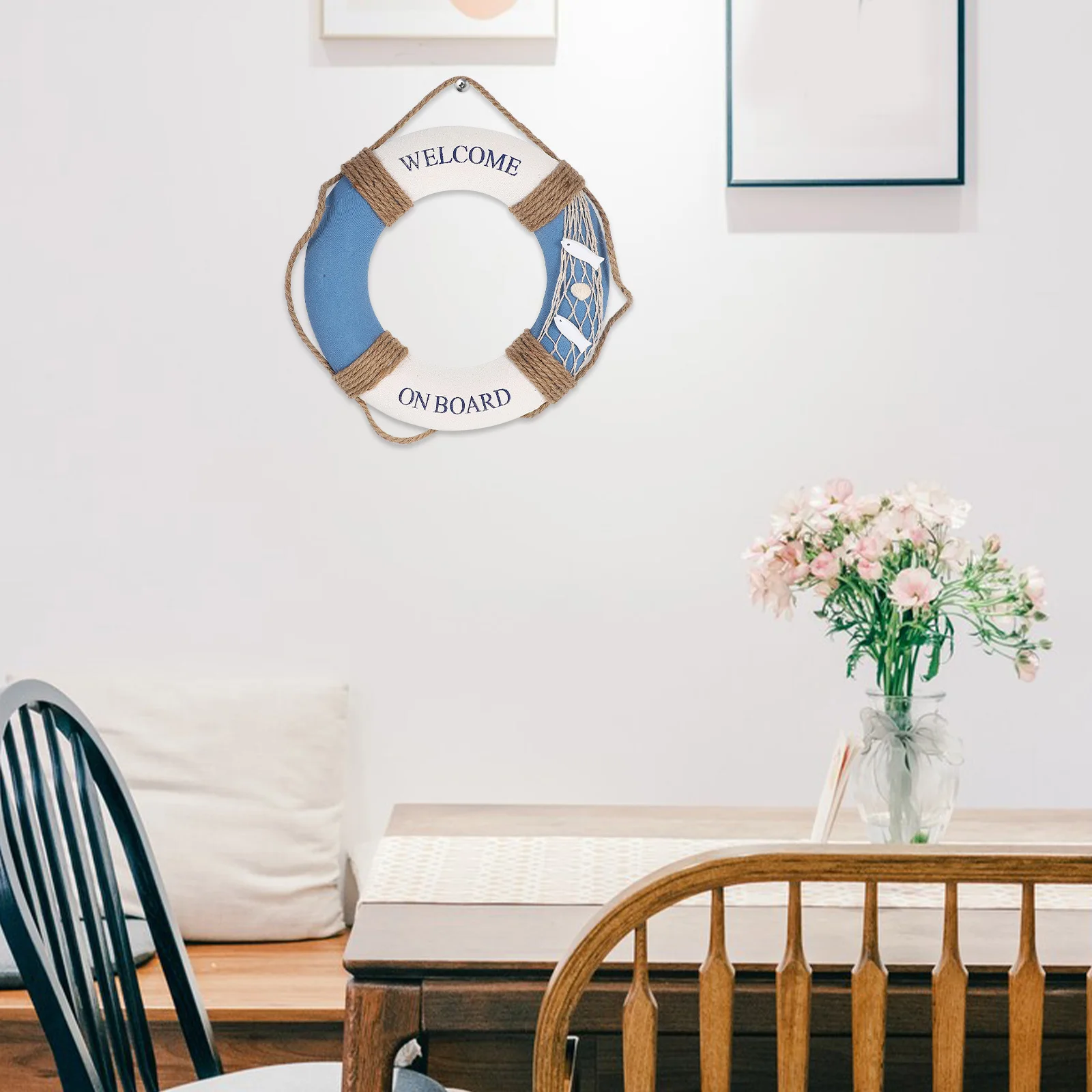 

Door Hanging Decoration 30cm Lifebuoy Wall Sign Mediterranean Craft for Home Cafe Bar Living Room Blue Fish