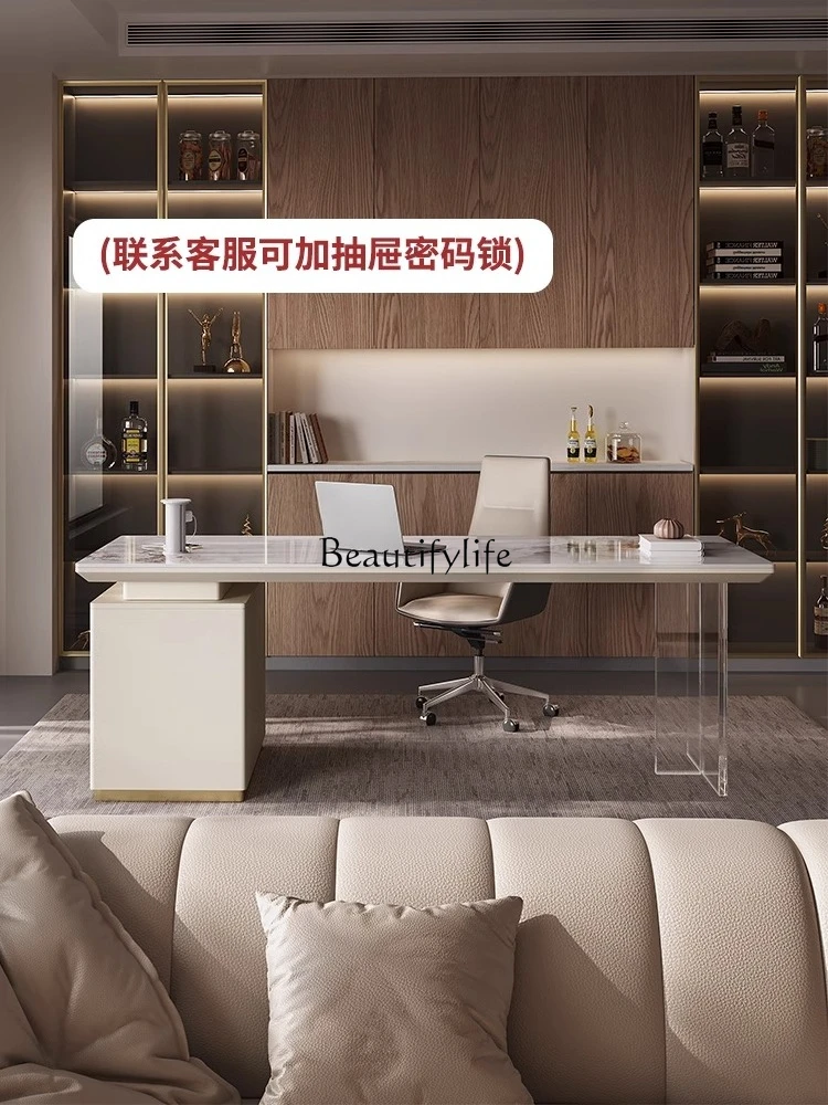 Living room office Modern simple acrylic suspended light luxury rock slab desk