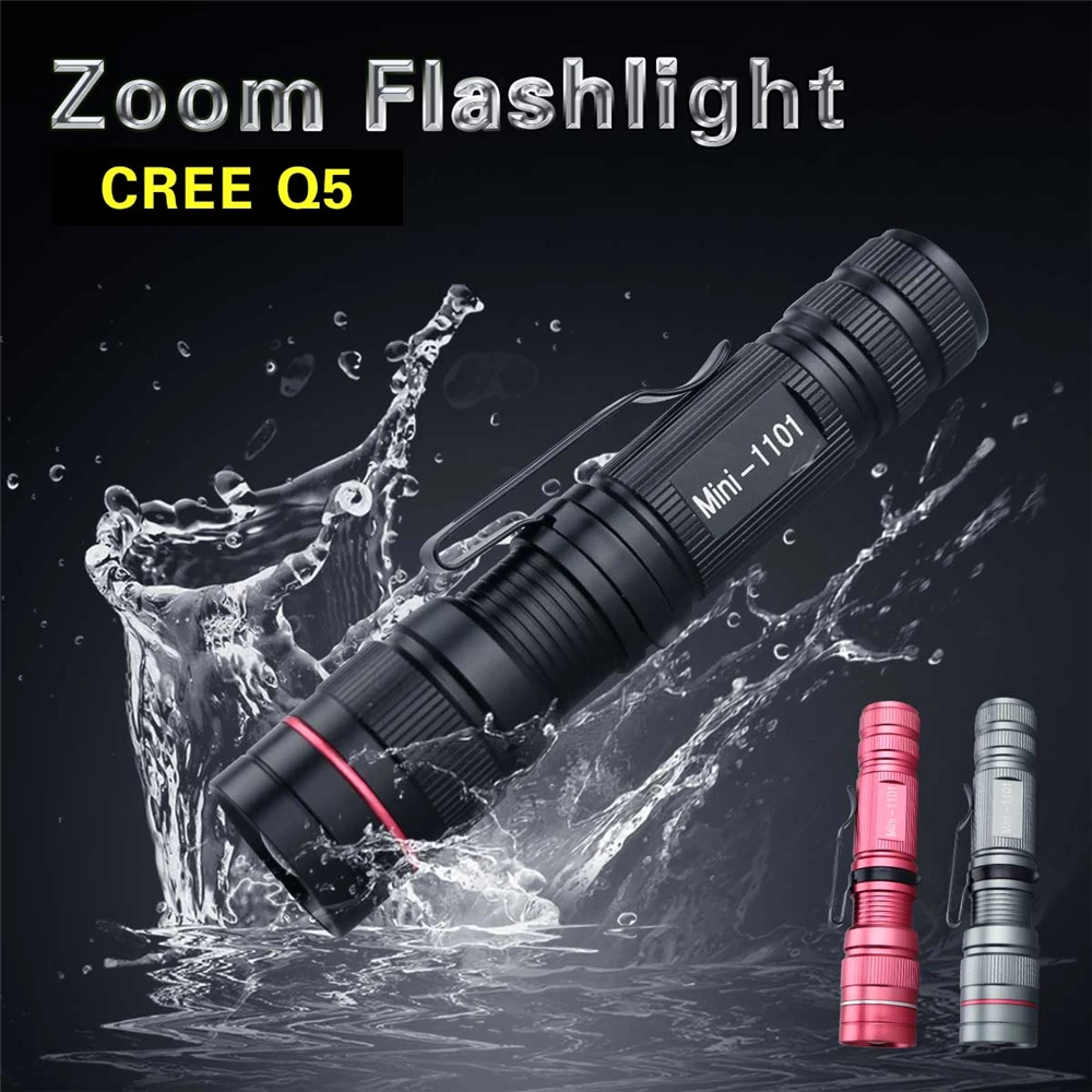 Mini LED Torch Flashlight Q5 Portable Flashlights Adjustable Zoom 3 Modes Waterproof For Outdoor Camping Adventure Lights