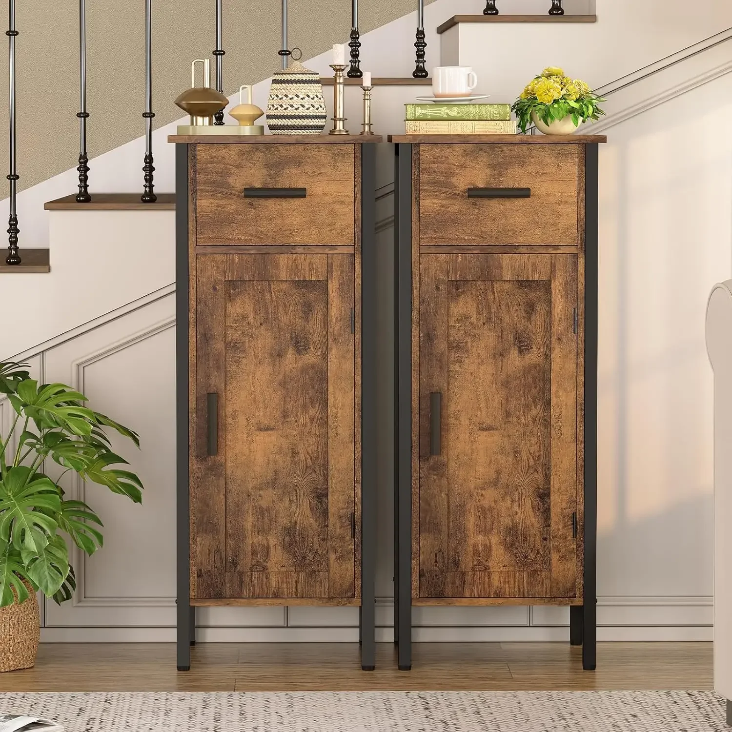 خزانة تخزين، خزائن صغيرة مع رف قابل للتعديل، خزانة ضيقة مع باب ودرج، منضدة، تخزين صغير #5