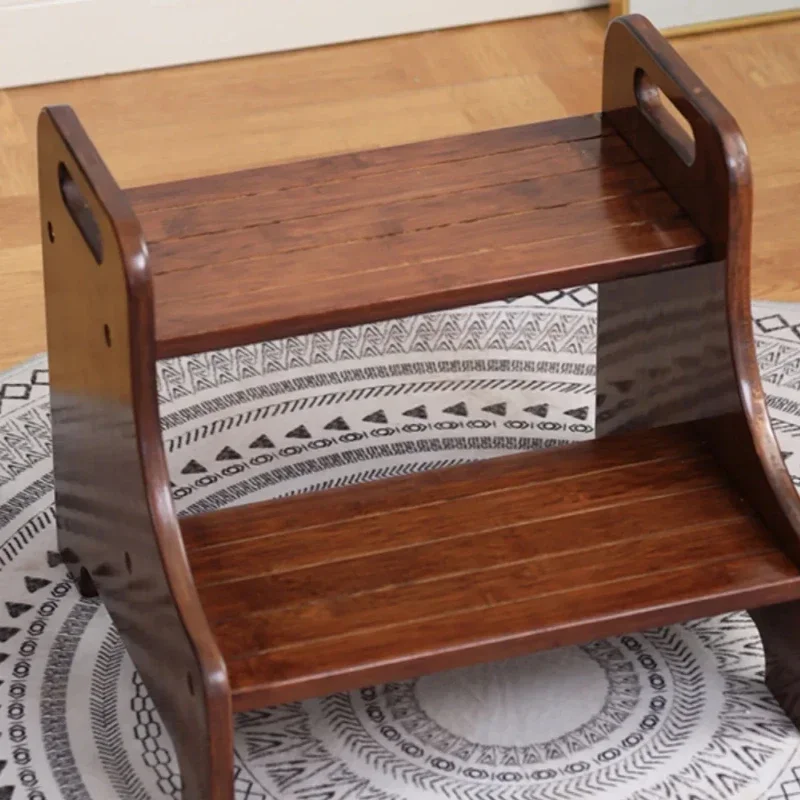 Solid Wood 2-Step Footstool Sturdy Stair Steps for Kitchen Ladder Up To Washer Compact Folding Design Ideal for Home Use