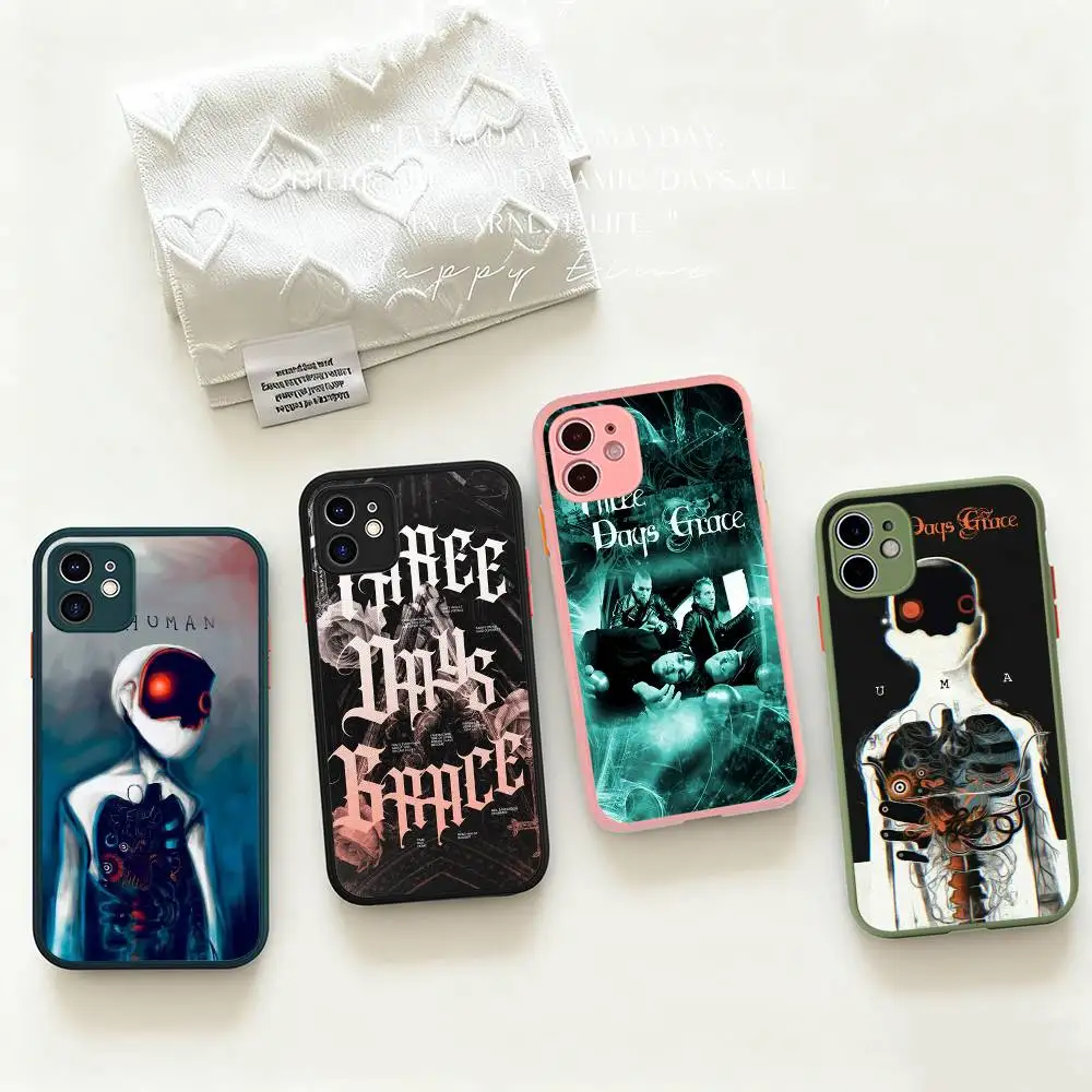 

Retro T-Three Days Grace BandPhone Case For IPhone 16 15 14 13 12 11 Pro Max Plus X XS MAX Black Matte Phone Fundas