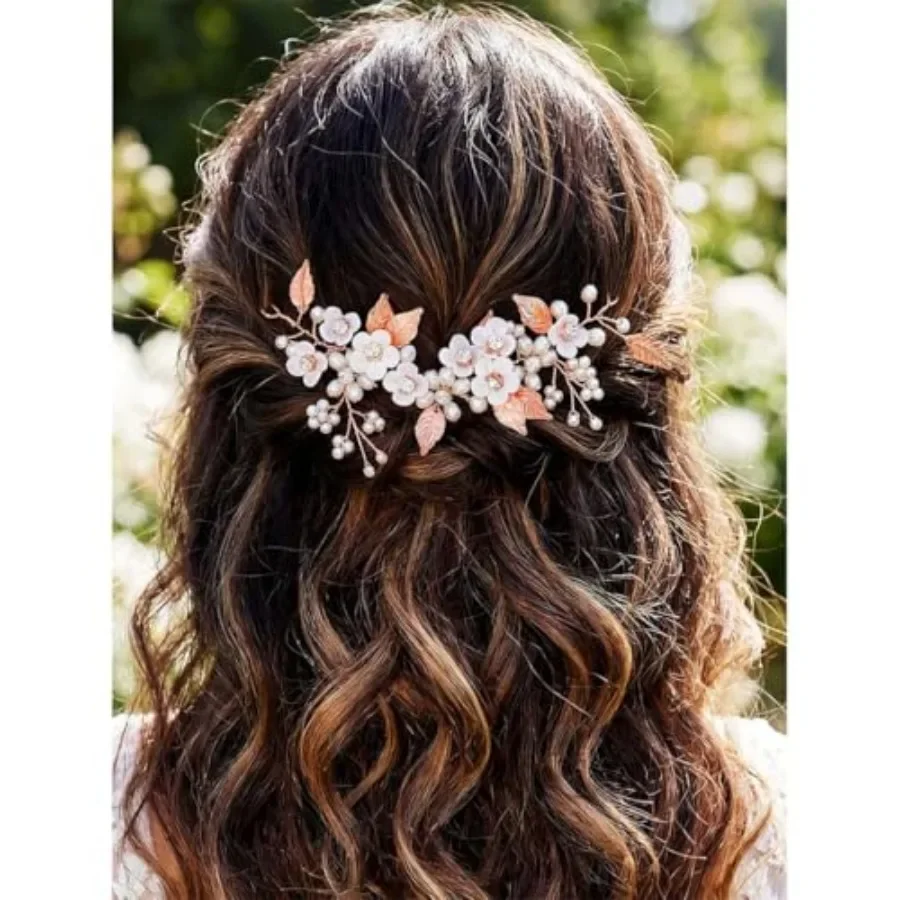 

GORAIS Flower Bride Wedding Hair Vine Pearl Bridal Headpiece Floral Leaf Hair Pcs Hair Accessories for Women and Girls