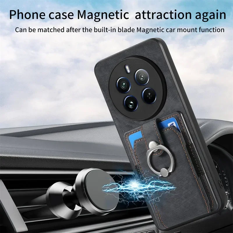 For Realme 11 15 16 Pro 5G Back Cover For OPPO Realme GT7 Pro Leather Card Ring Stand Funda Realmi 11 Pro Plus 15T GT8 Etui