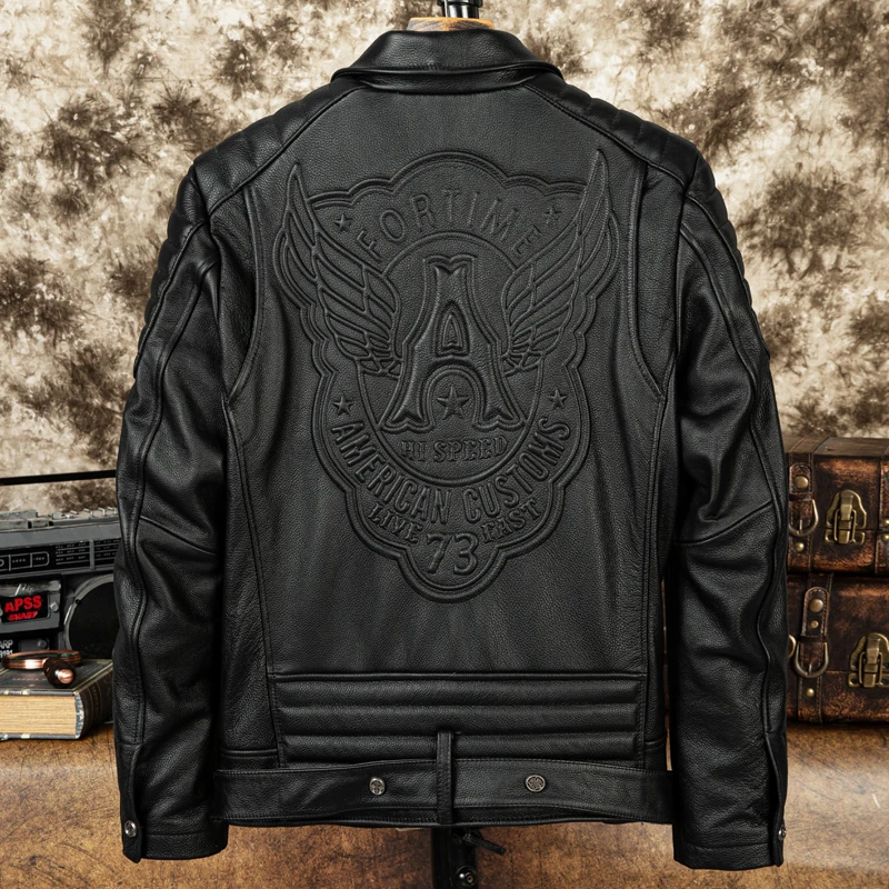 Stylish Hard Man Motorcycle Riding Jacket Men's Slim Fit Genuine Top Layer Cowhide Leather Fashionable Biker Coat